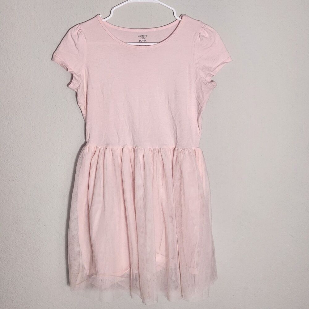 Carter's Kids Girls Tulle Dress Size 14 Pink Short Sleeve Party Skater Easter